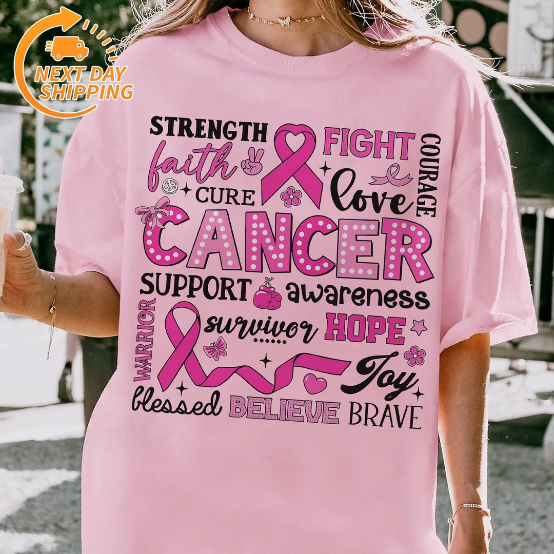 "In October We Wear Pink" Horror T-Shirt - Halloween Breast Cancer Awareness Tee, Cancer Survivor Support Squad Shirt