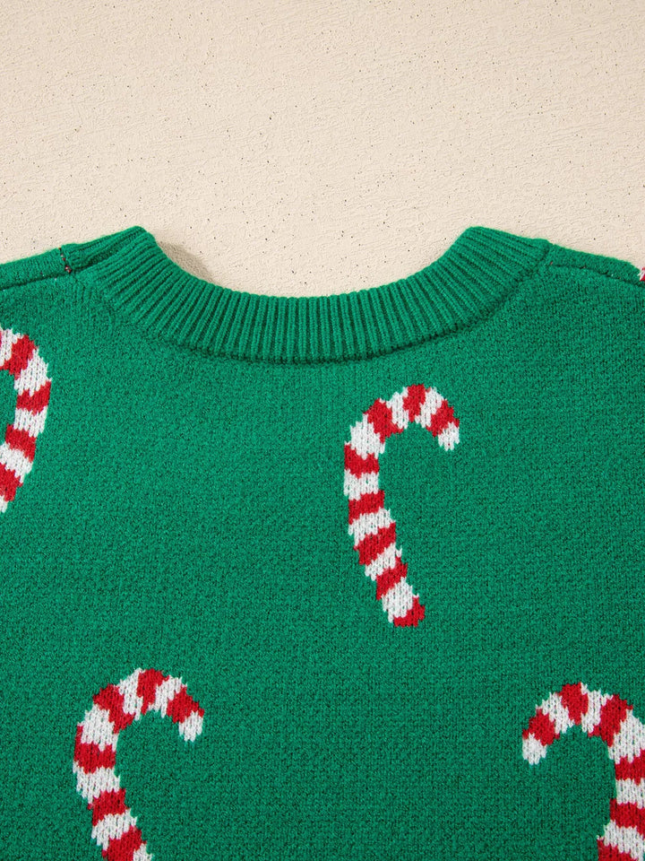 Christmas Candy Cane Holiday Drop Shoulder Sweater