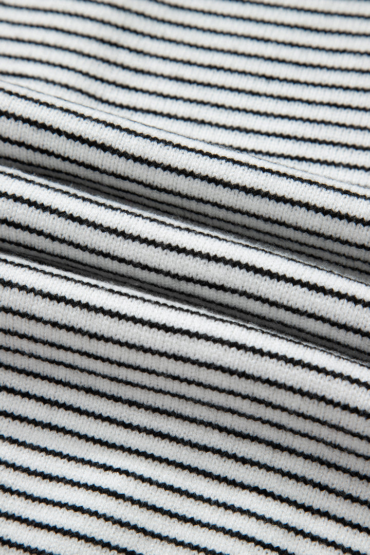 Black Stripe Contrast Trim Cap Sleeve Button Down Casual Cardigan