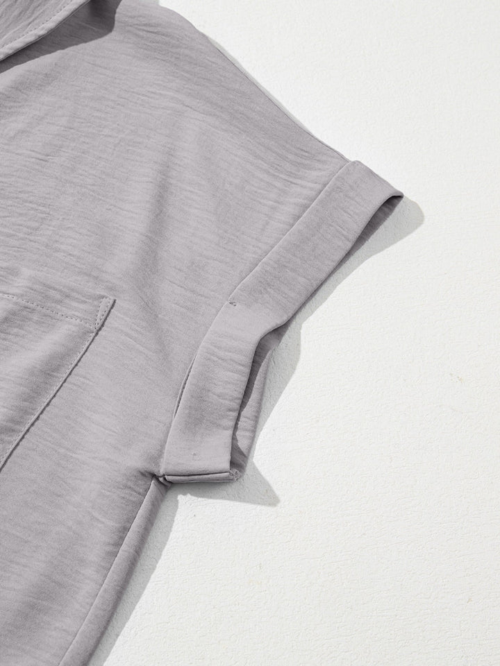 Solid Color Cuffed Short Sleeve Shirt