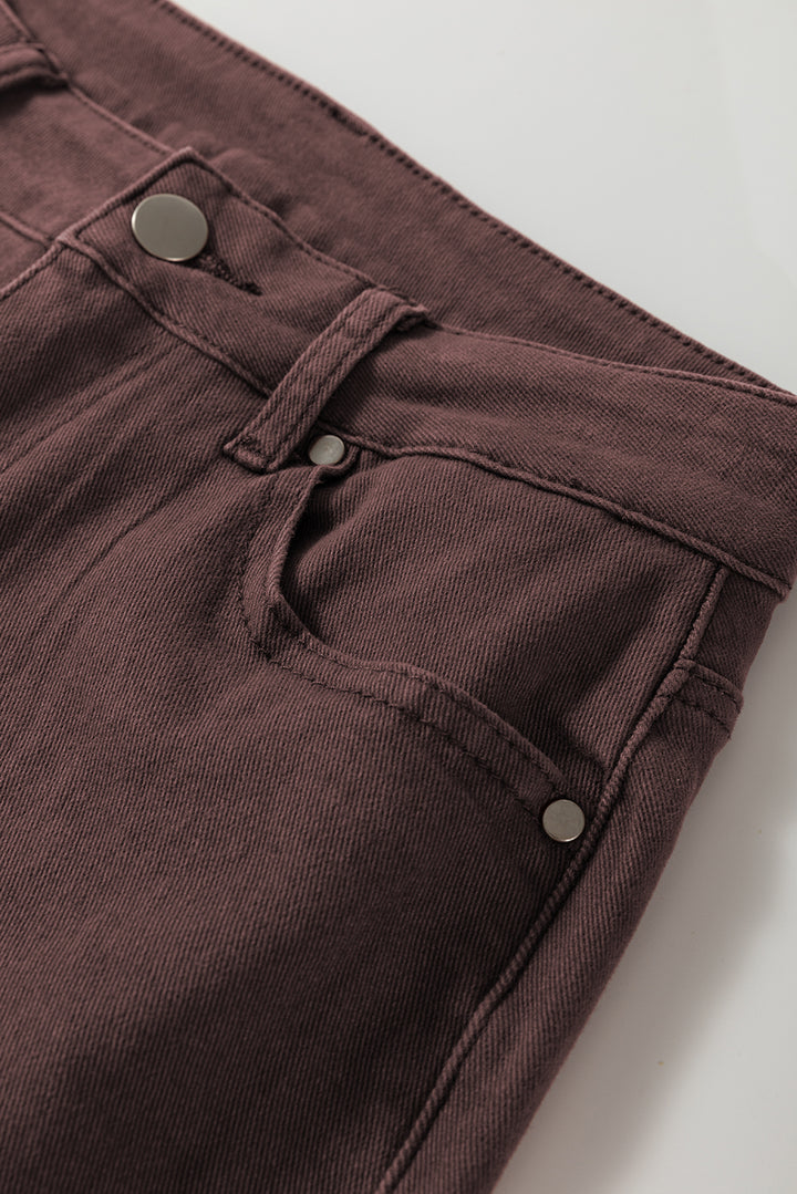 Coffee Loose Straight High Waist Solid Color Jeans