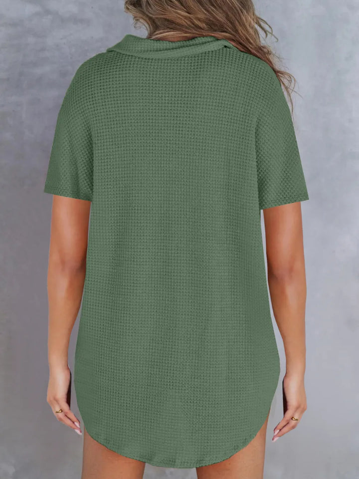 Waffle-Knit Short Sleeve Polo Shirt