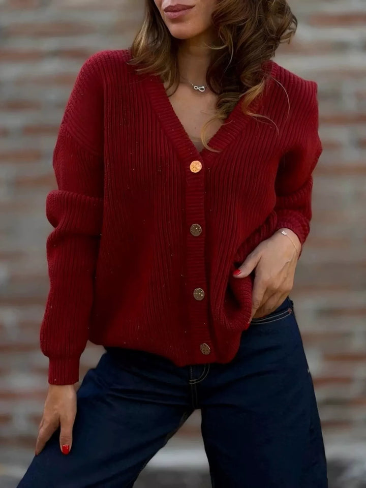 Full Size V-Neck Button-Up Knit Cardigan Plus Size