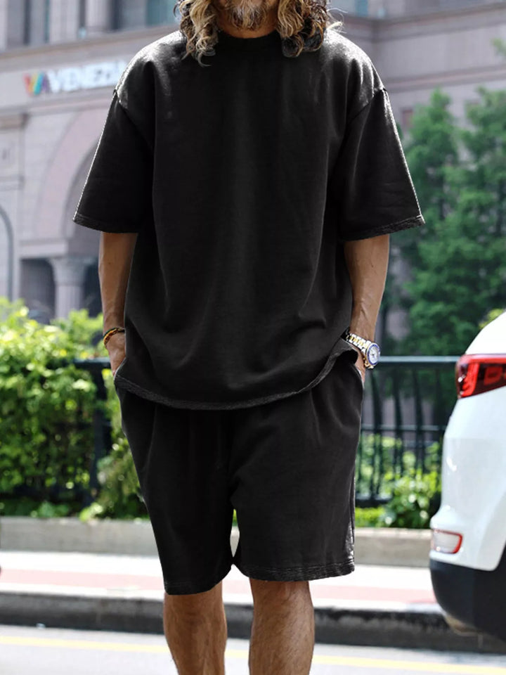 Men's Full Size Relaxed Fit T-Shirt & Shorts Set Plus Size