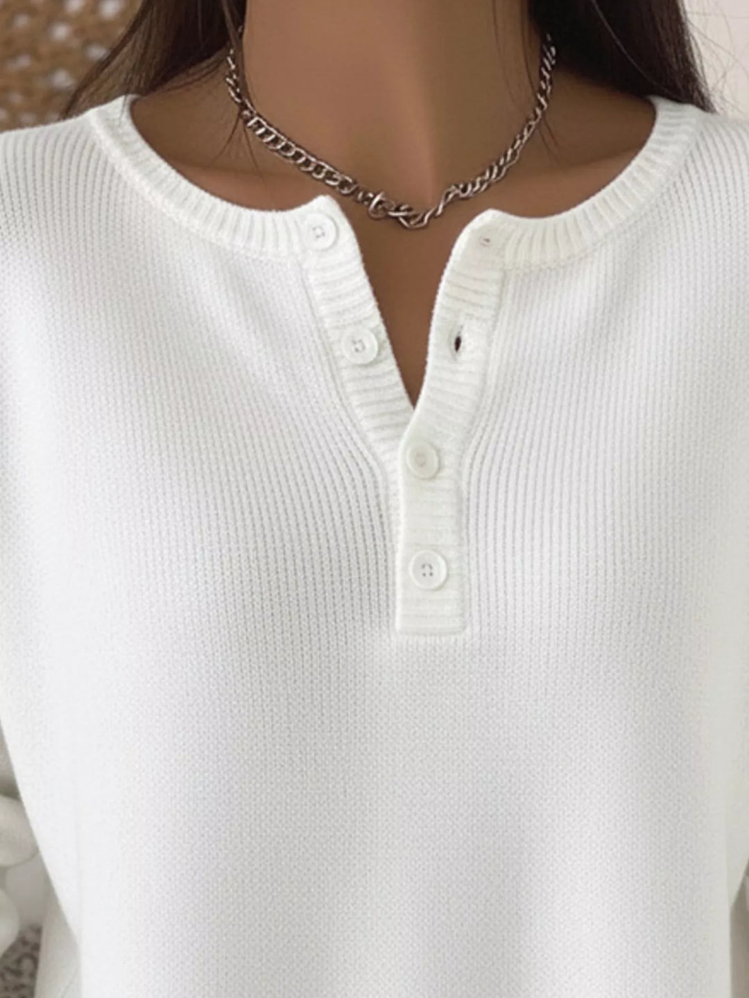 Full Size Half Button Long Sleeve Knit Top Plus Size