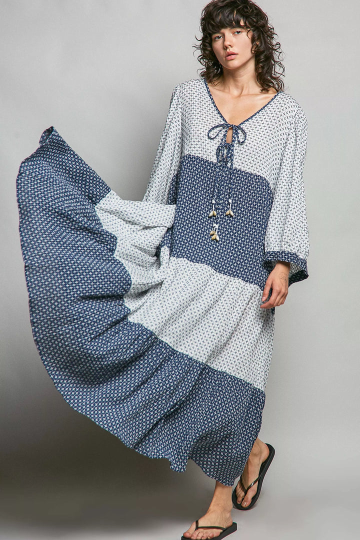 POL Tiered Boho Two-Tone Maxi Dress
