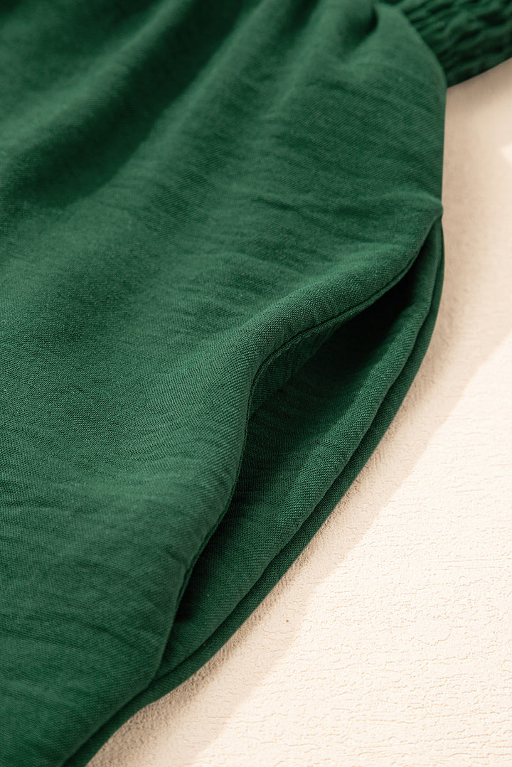 Green Smocked Sleeveless Wide Leg Jumpsuit with Pockets