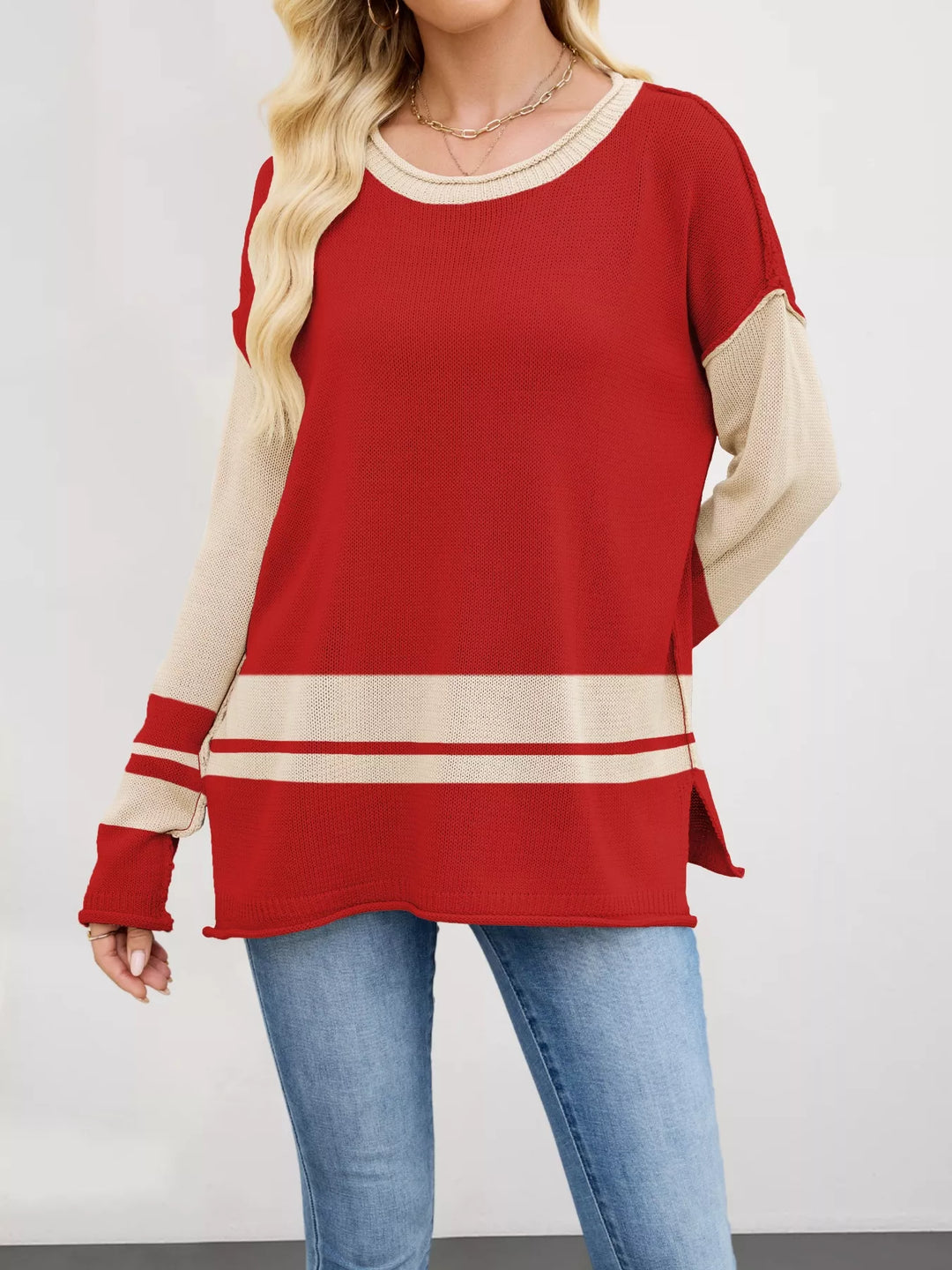 Color Block Side Slit Sweater