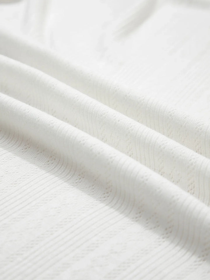 Scalloped Lace Trim Jacquard Textured T Shirt