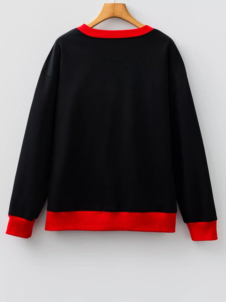 GAME DAY Letter Graphic Varsity Striped Detail Baggy Sweatshirt