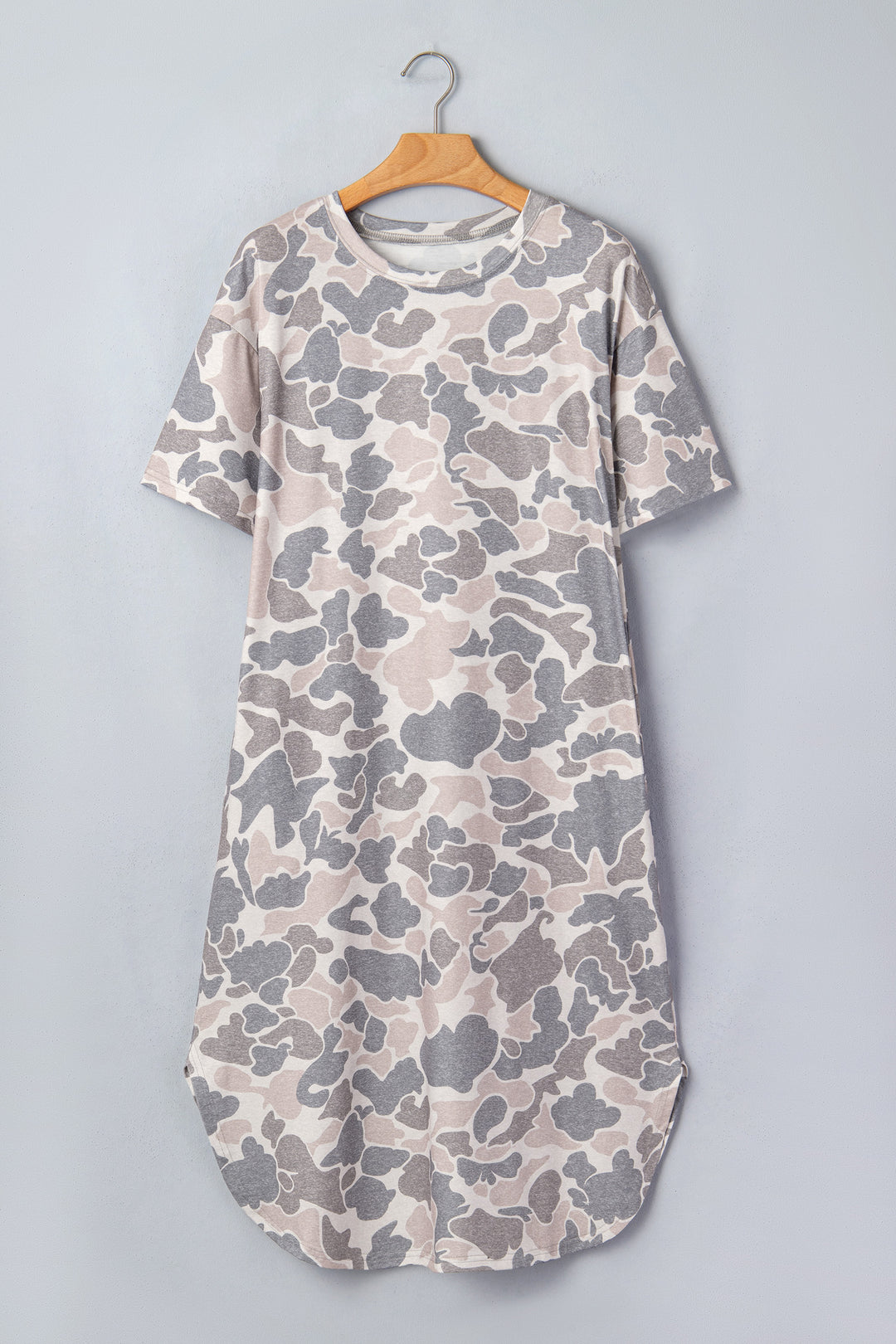 Multicolour Camouflage Print Short Sleeve Drop Shoulder Side Slit Casual Dress