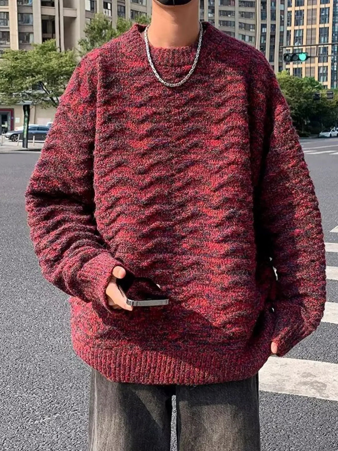 Men's Textured Knit Pullover Sweater