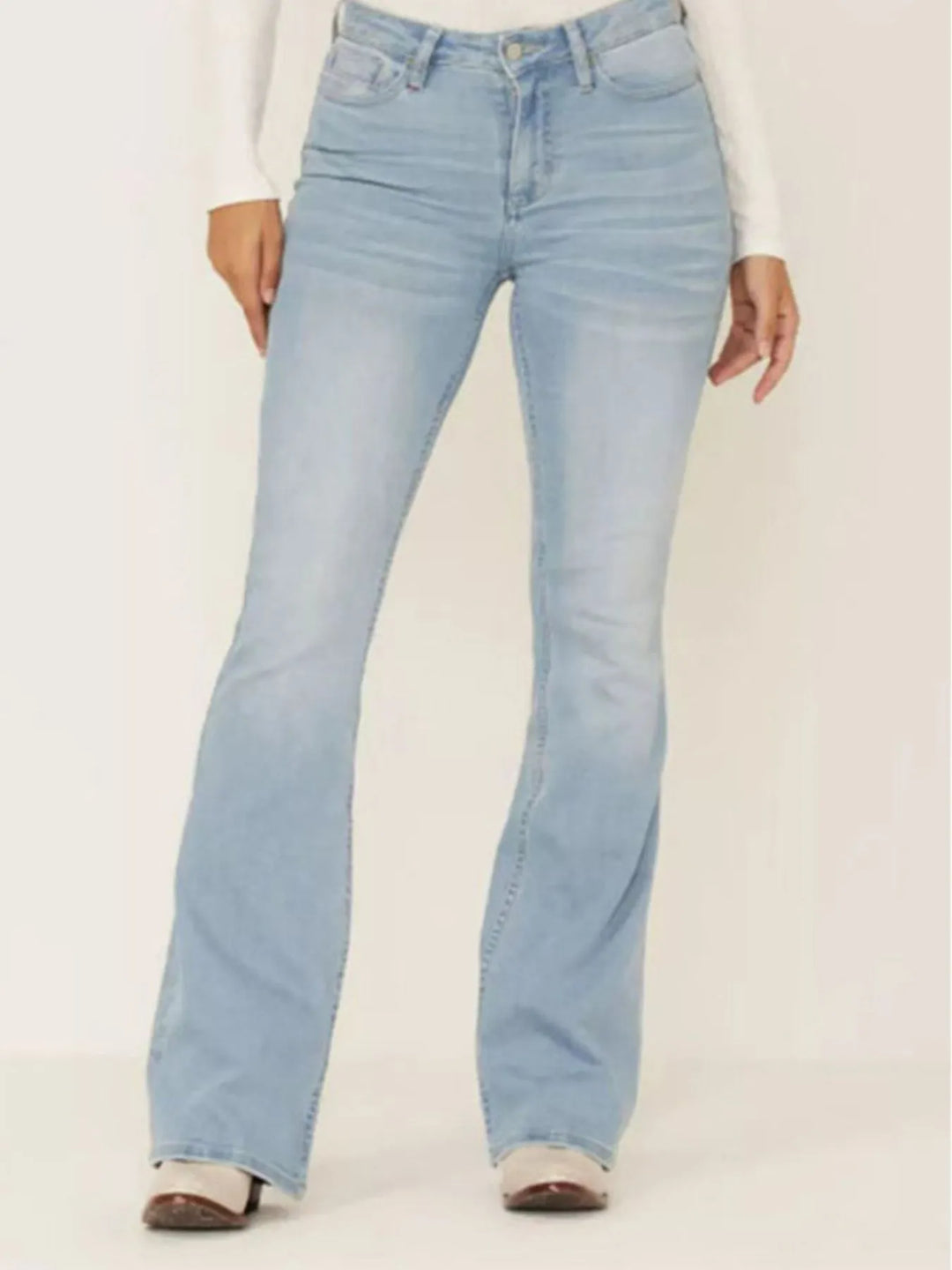 Full Size Wash Flare Jeans with Pockets Plus Size