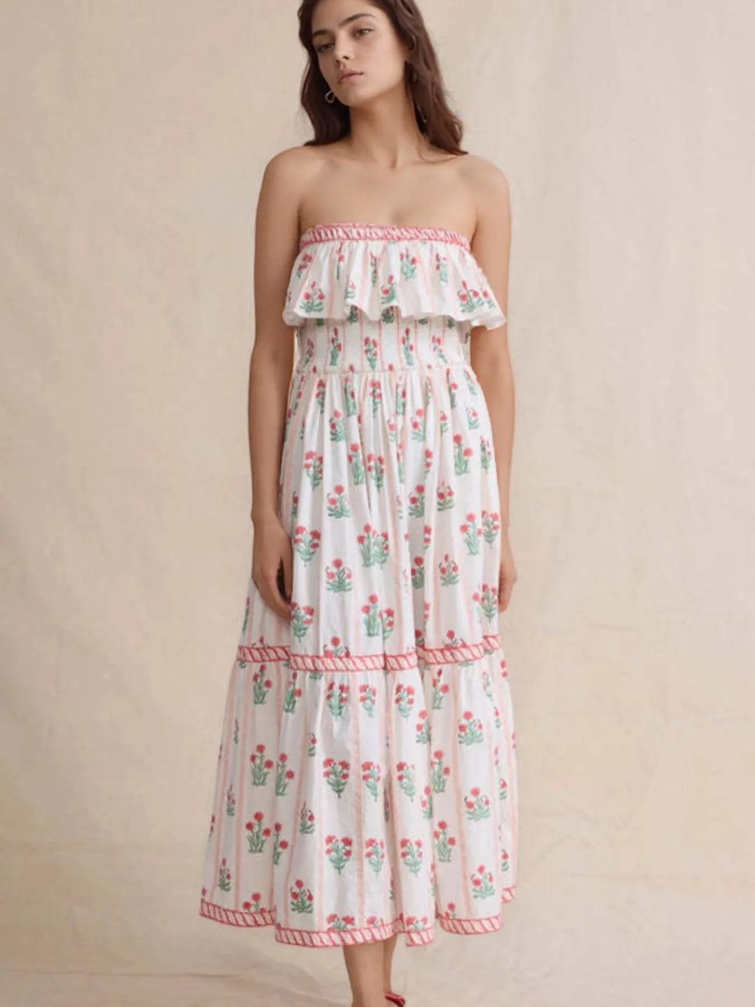 Floral Strapless Ruffle Dress