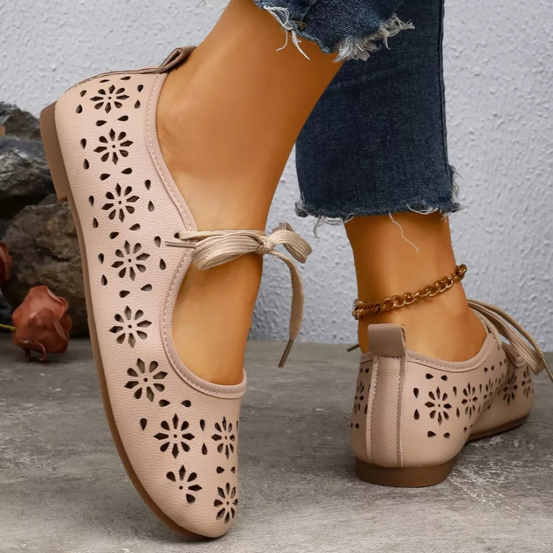 Floral Cutout Tied Slip-Ons