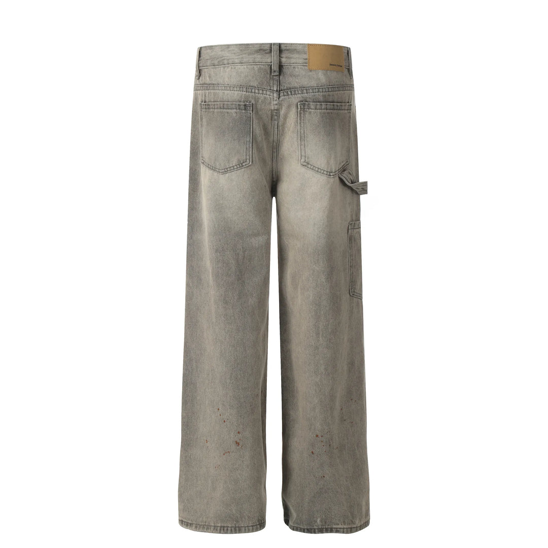 Men's Vintage Washed Cargo Pocket Wide-Leg Jeans