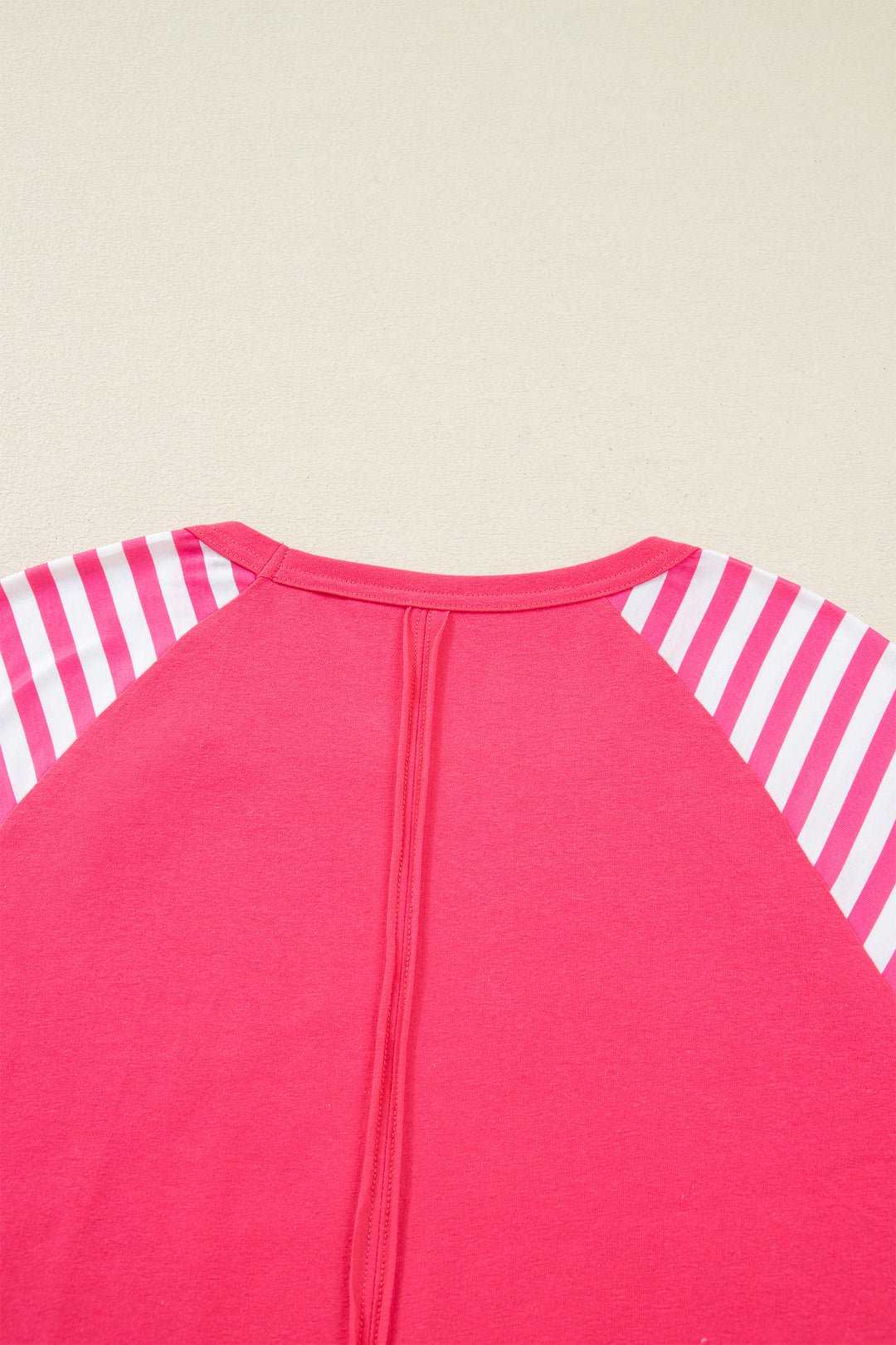 Strawberry Pink Heart Shape Striped Patchwork Long Sleeve Loose Top