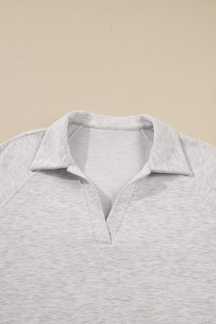 Light Grey Polo Collar V Neck Pullover and Drawstring Sweatpants Set