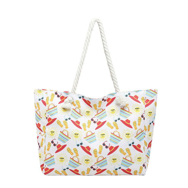 Womens Large-Capacity Striped Beach Tote Bag