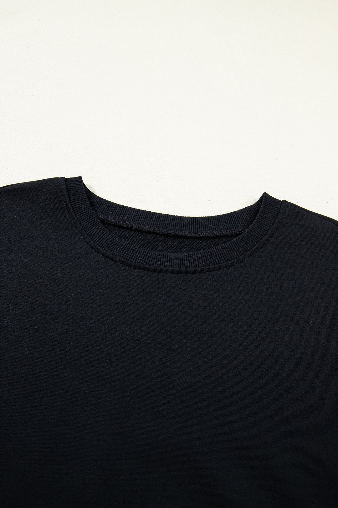 Black Solid Color Dropped Shoulder Long Sleeve Top