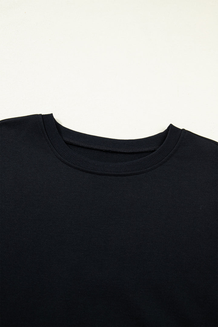 Black Solid Color Dropped Shoulder Long Sleeve Top