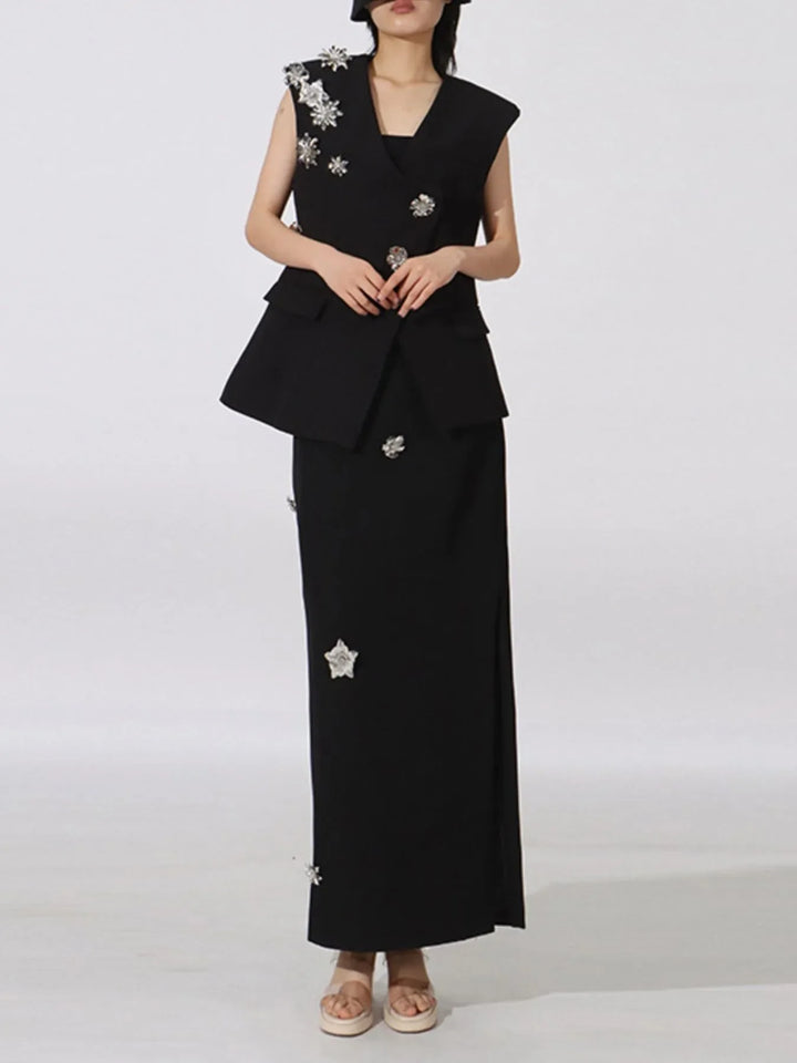 Flower Sleeveless Vest and Skirt Set