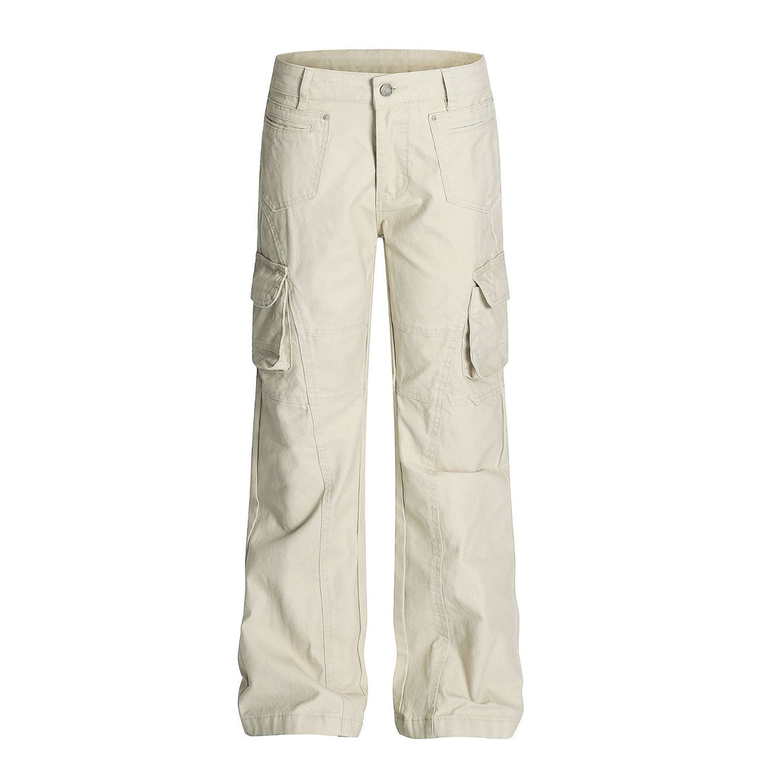 Retro Unisex Solid-Color Multi-Pocket Loose Flare-Bootcut Workwear Casual Pants