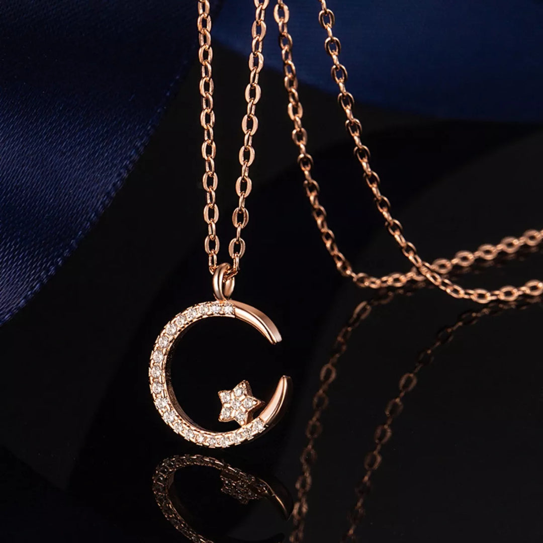 Crescent Moon Star Pendant Necklace