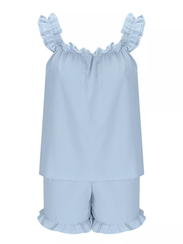 Ruffle Trim Sleeveless Top and Shorts Set