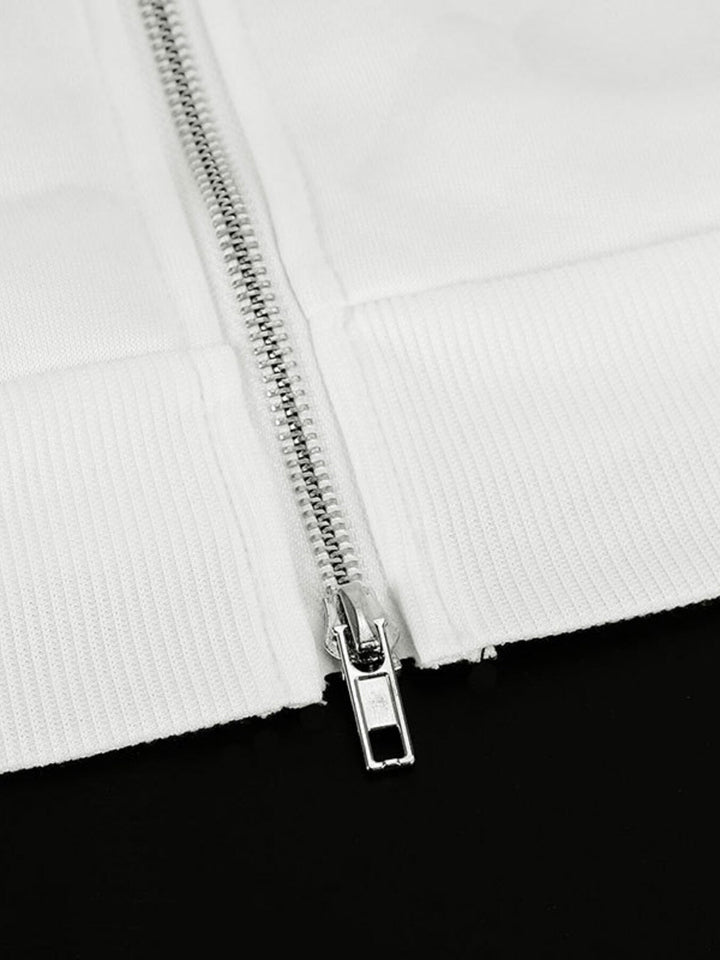 Striped Sleeve Zip-Up Drawstring Hoodie