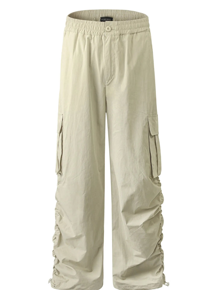 Men's Elastic Waist Wide Leg Cargo Pants with Side Pockets