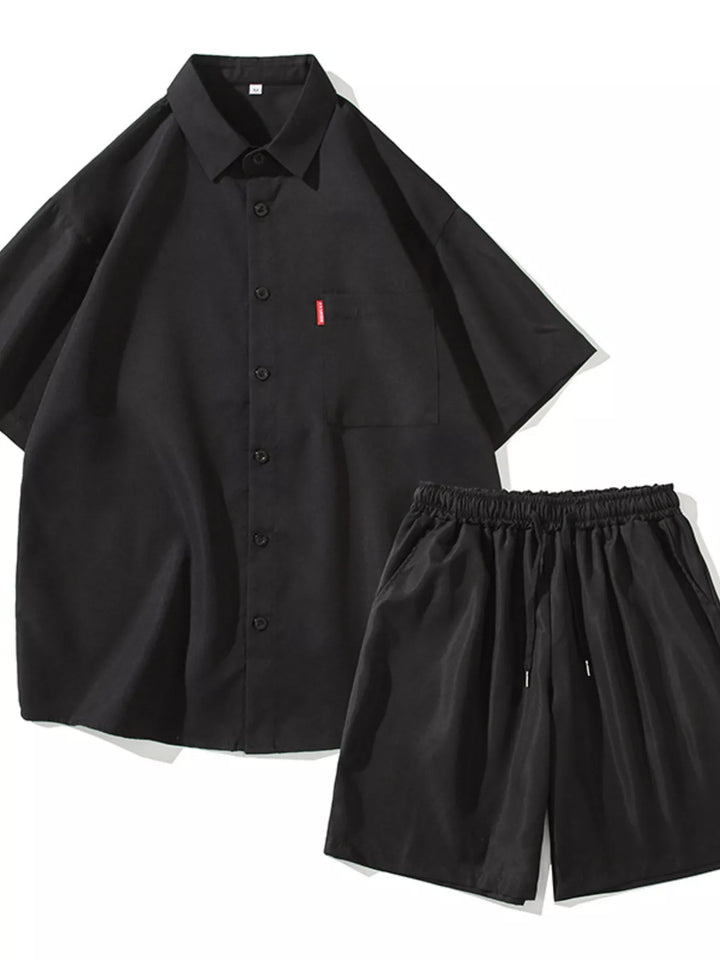 Men's Plus Size Casual Solid Color Shirt & Shorts Set