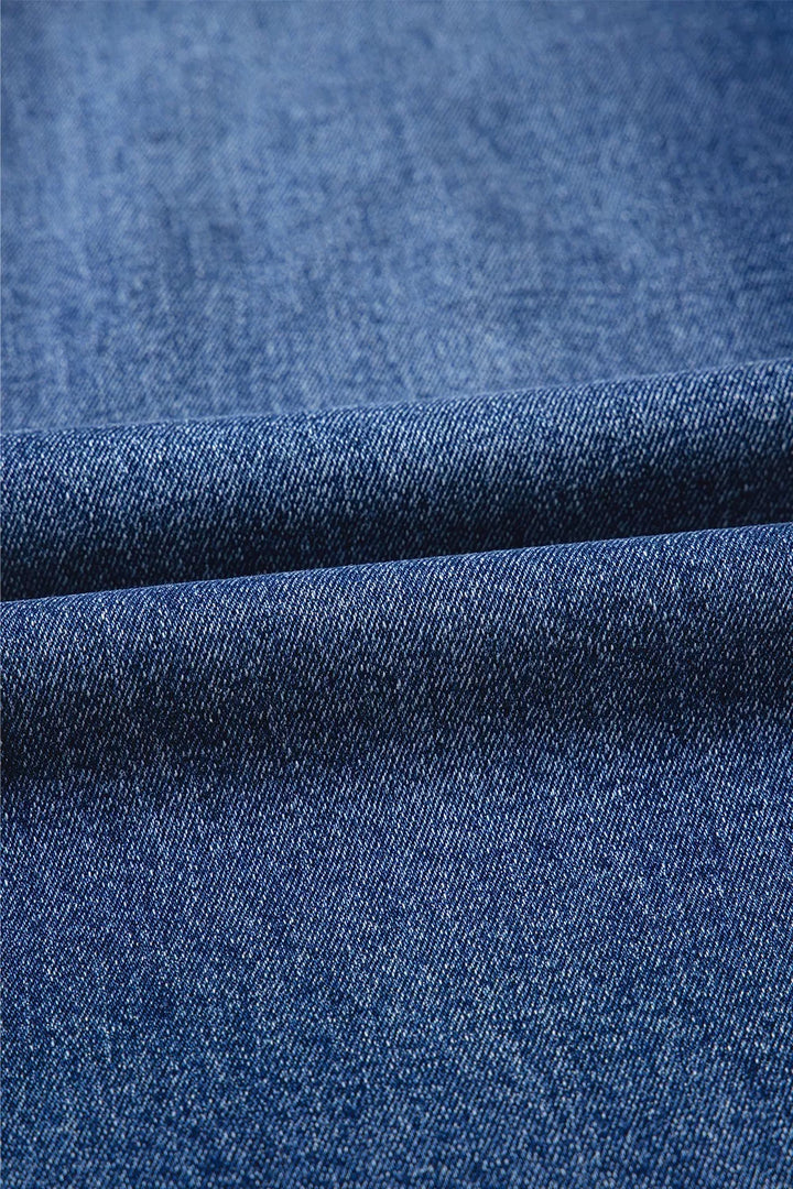 Double Button Zip Fly Straight Leg Jeans