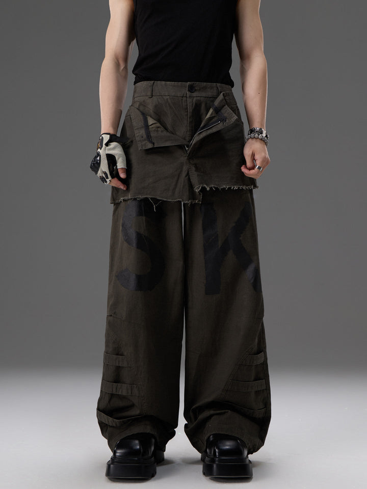 Mock-two-piece Design Straight-leg Workwear Pants