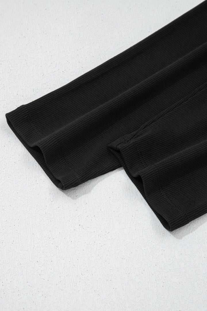 Black Solid Color Oversize Slit Sweatshirt Ribbed Leggings 2pcs Set