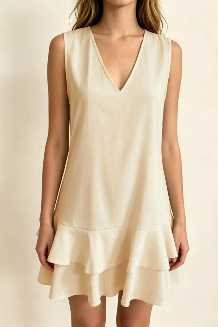Full Size Sleeveless V-Neck Ruffle Hem Mini Dress Plus Size