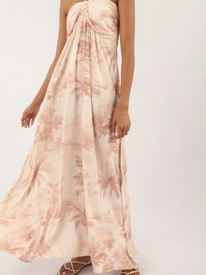 Tropical Print Halter Neck Maxi Dress