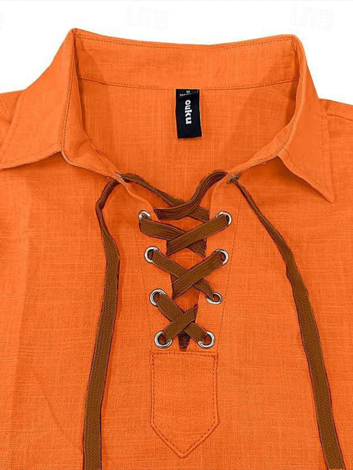 Men's Full Size Vintage Lace-Up Long Sleeve Blouse Plus Size