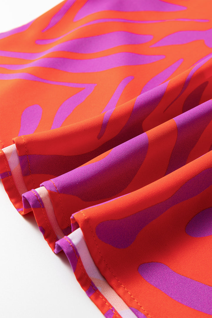 Multicolour Abstract Print V Neck Cuffed Short Sleeve Shift Slit Blouse