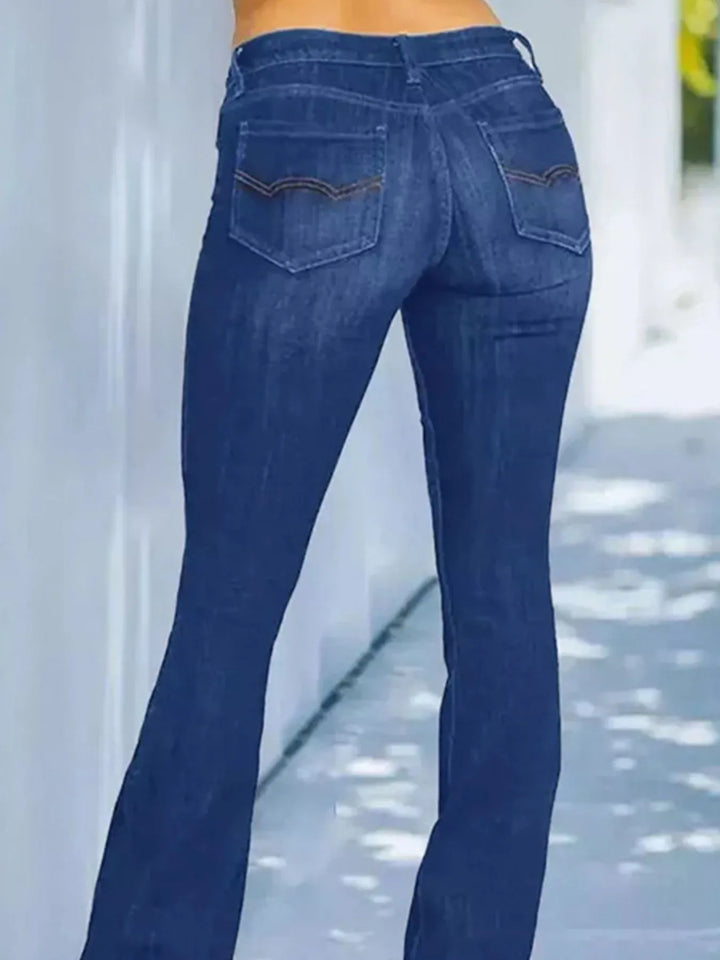 Full Size Wash Flare Jeans with Pockets Plus Size