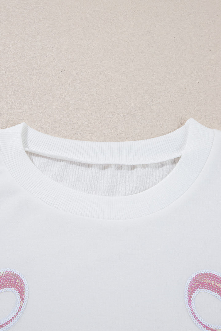 Beige Bow Valentine Drop Shoulder Loose Sweatshirt