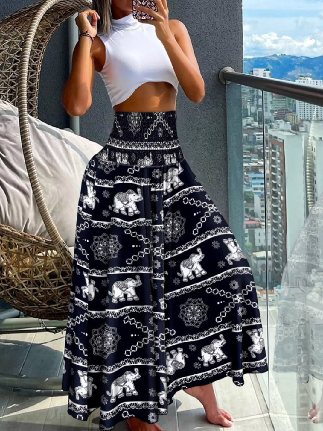 Printed Wide-Leg Pants