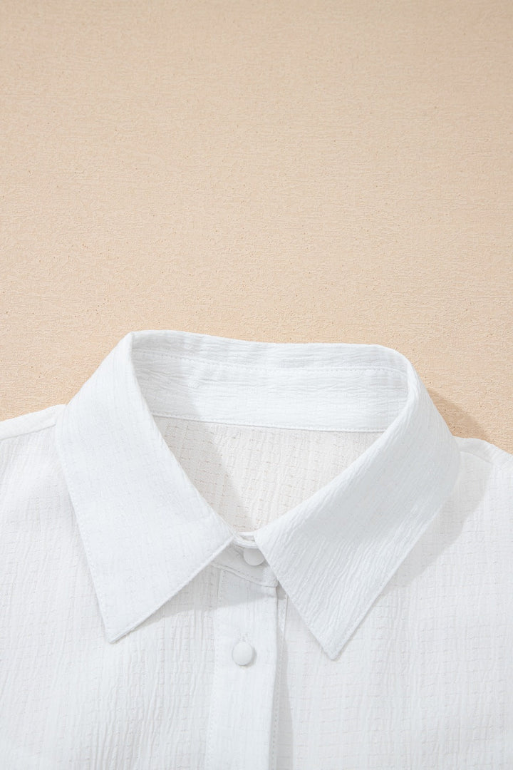Crinkled Texture Lantern Sleeve Button Down Loose Shirt