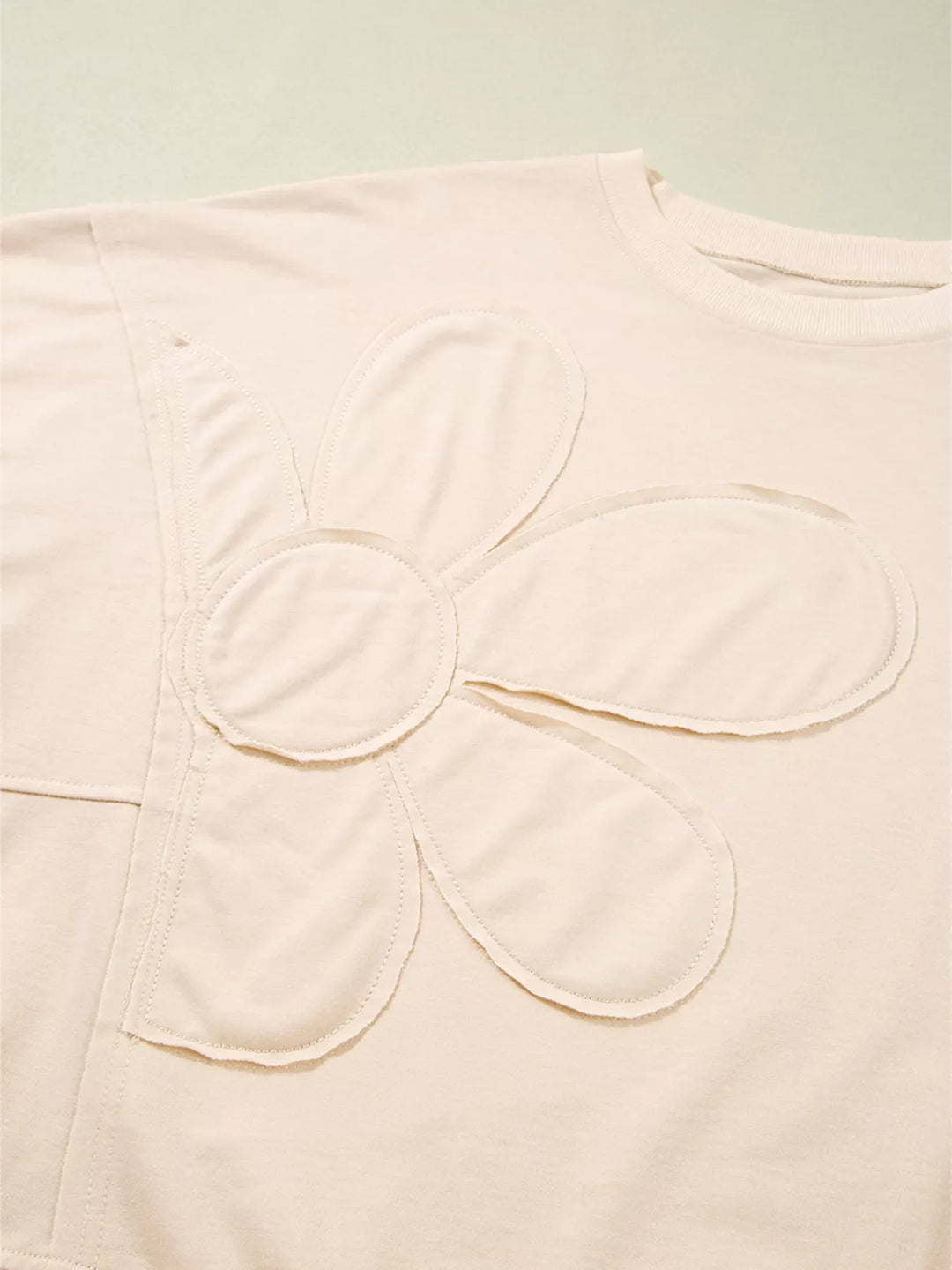 Raw Edge Flower Patch Drop Shoulder Casual Top