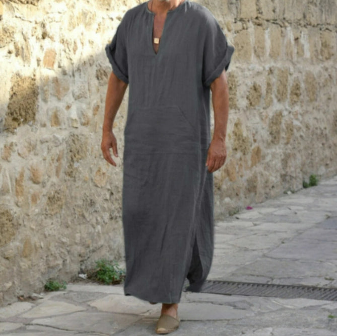 Short Sleeve Bottoming Large Robe Long-cut Coat Robe For Men