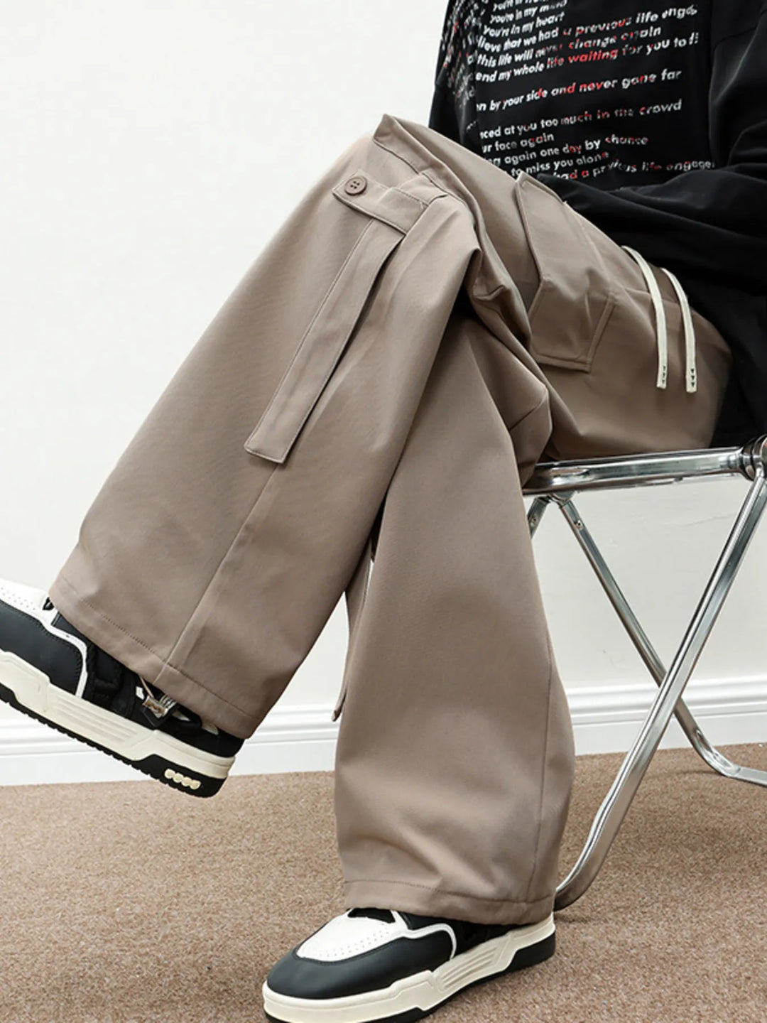 Men's Plus Size Loose Fit Cargo Pants with Drawstring