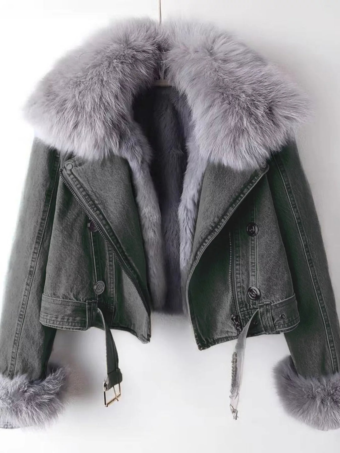 Full Size Faux Fur Collar Denim Jacket Plus Size