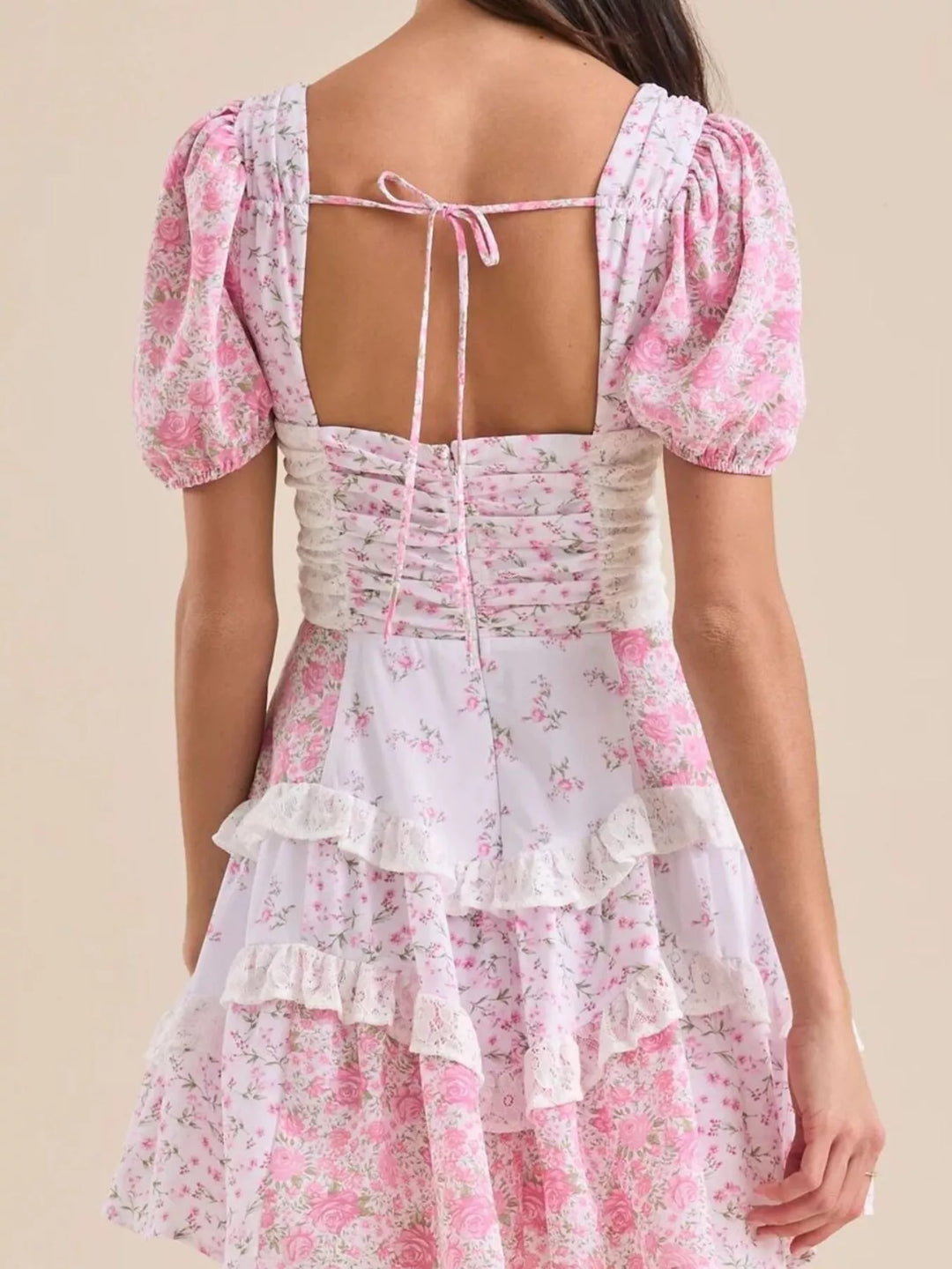 Floral Puff Sleeve Tiered Mini Dress