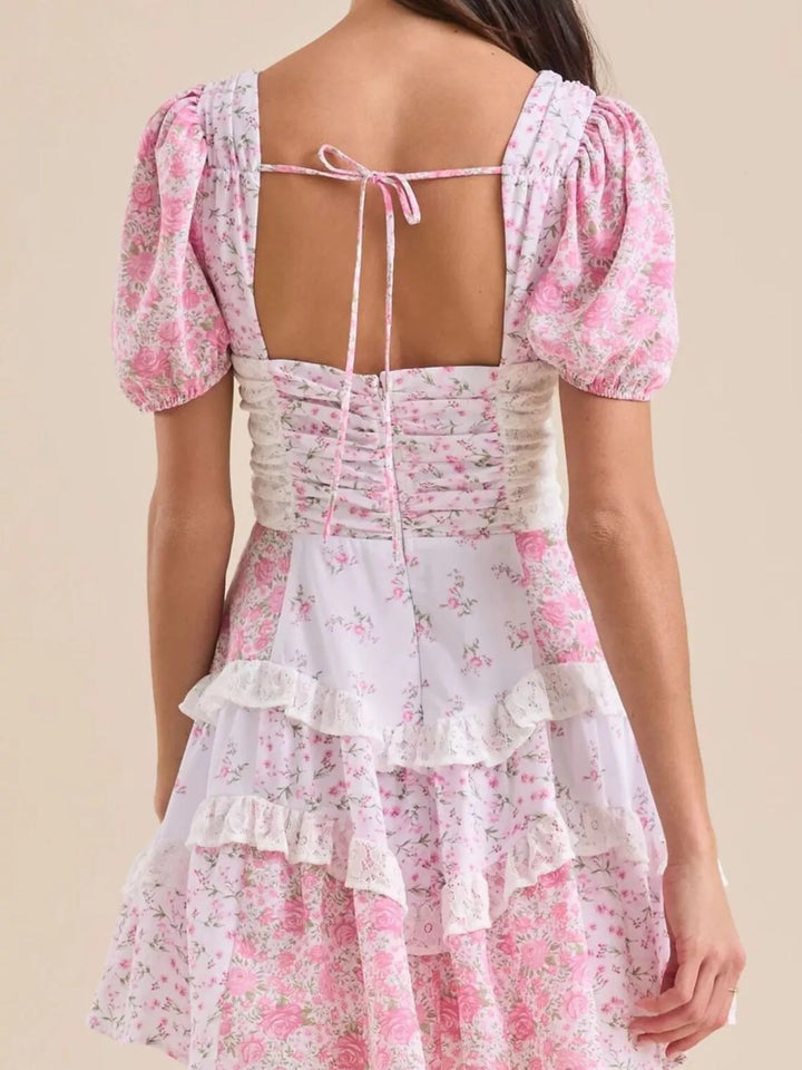Floral Puff Sleeve Tiered Mini Dress