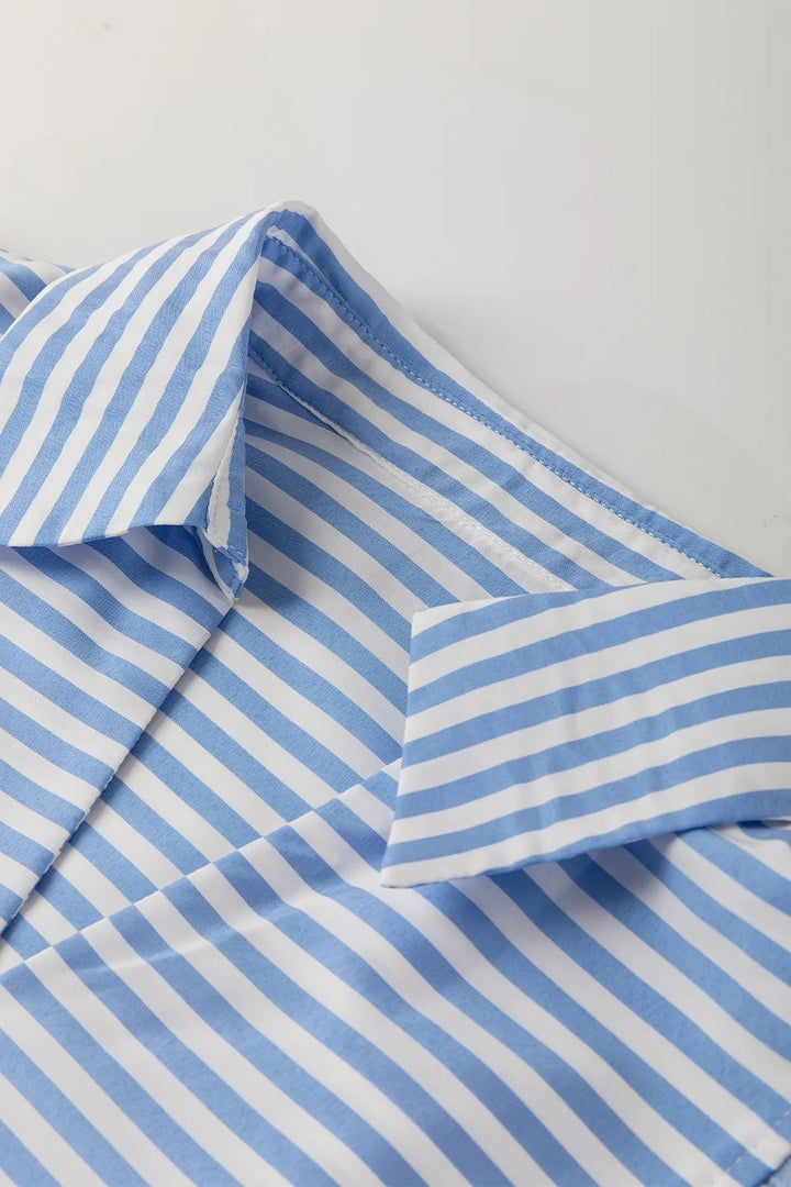 Striped Notched 3/4 Sleeve Blouse